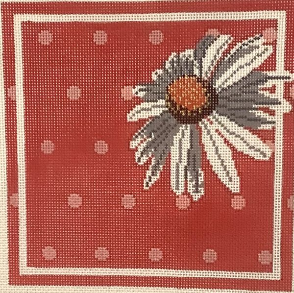 Needle Point Design | Red background with White Daisy by Doris Gustafason